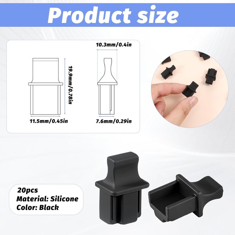 Skrfren RJ45 Dust Covers Caps, 20 PCS Ethernet Port Cover Ethernet LAN Port Protector RJ45 Anti-Dust Cover Plugs Protector Stopper Cap for Fiber Optic Copper RJ45Female Fiber Terminal Slot, Black Silicone - Image 2